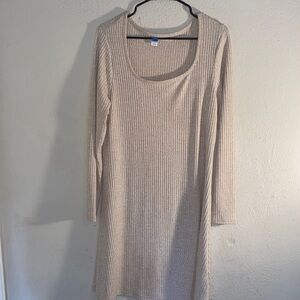 Old Navy Beige Ribbed Long Sleeve Dress